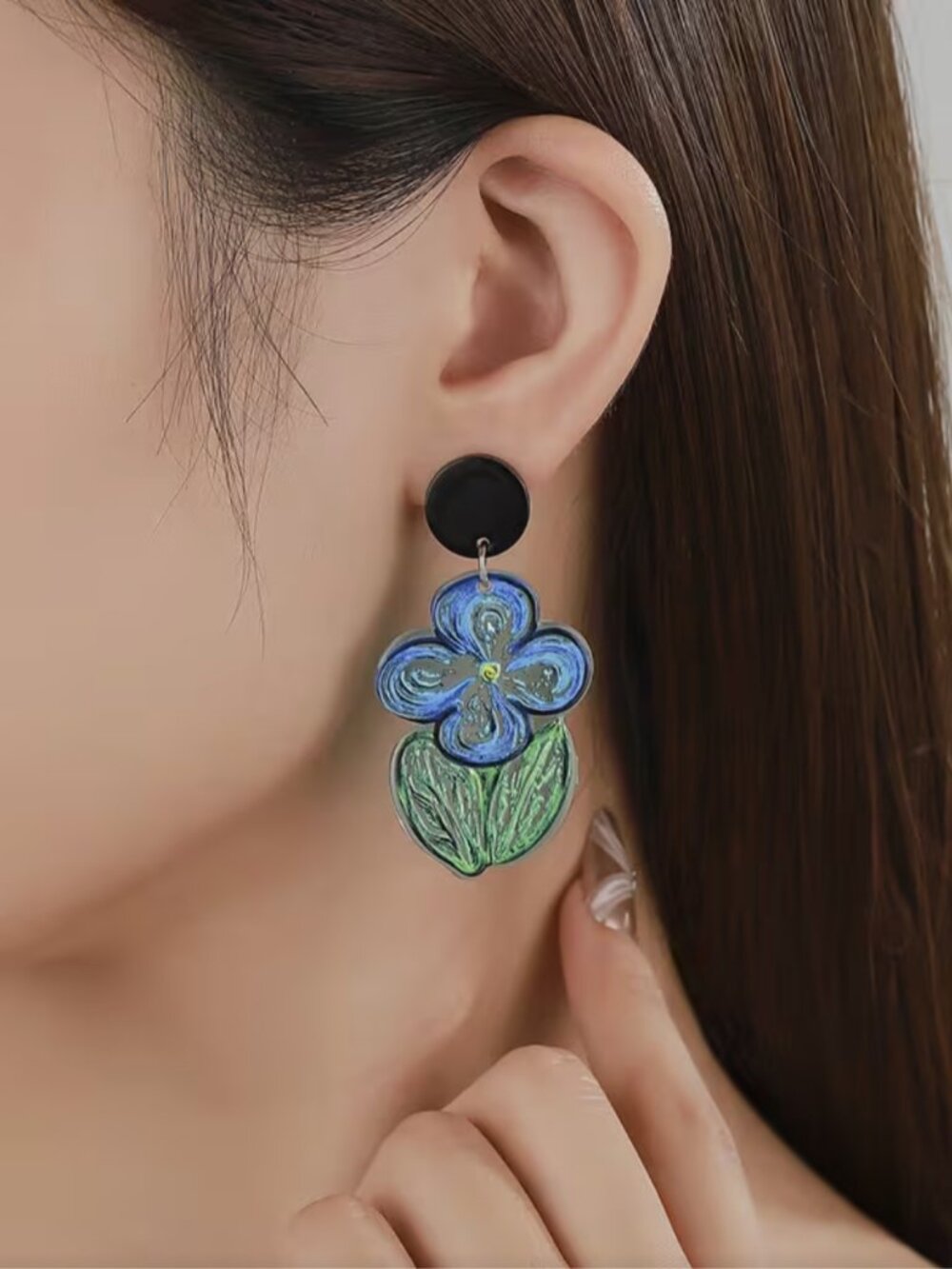 NEW Imola Painterly Blue and Green Flower Drop Earrings
